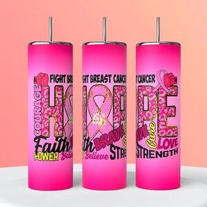 Breast Cancer Hope Faith Strength Fight 20 Ounce Skinny Tumbler